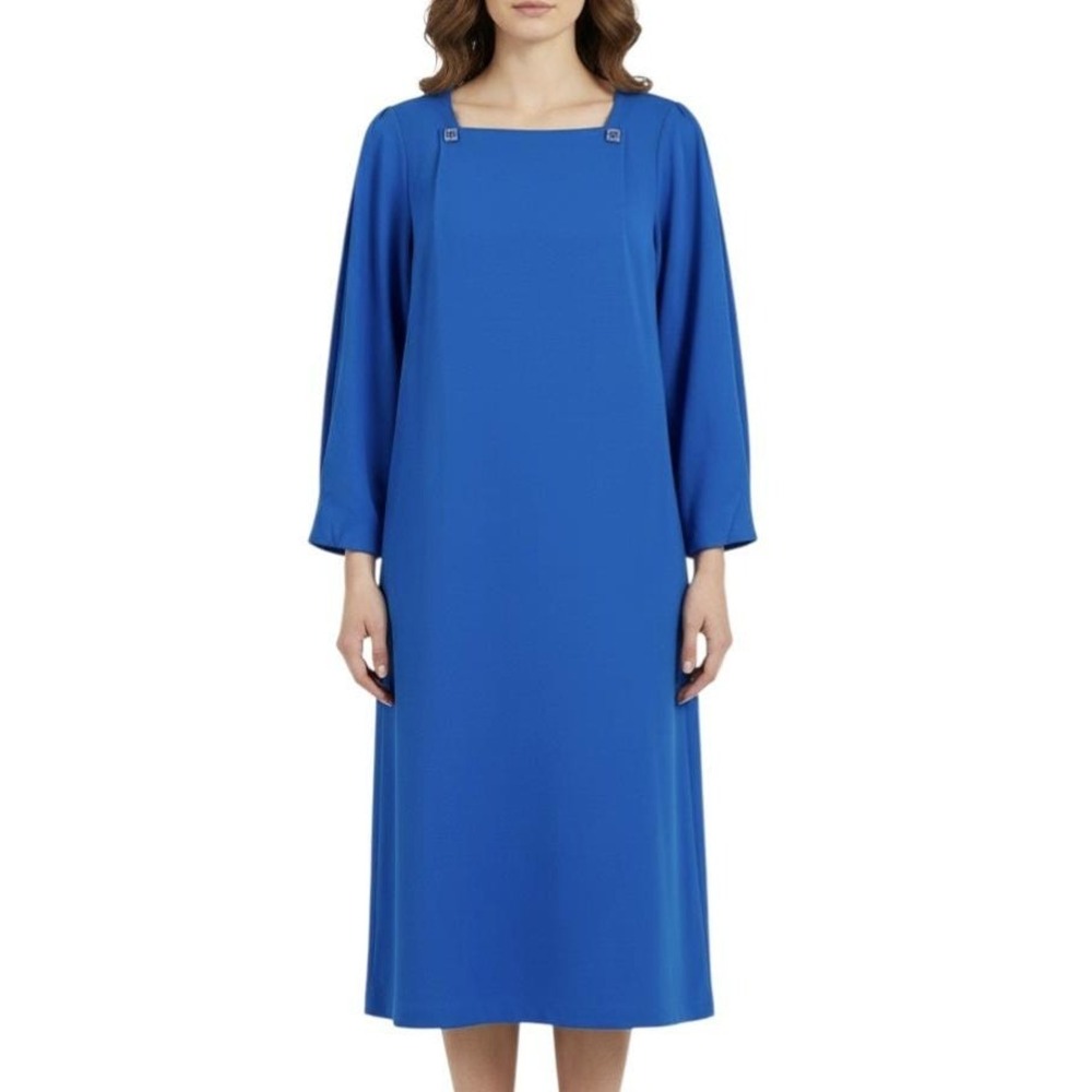 VTG Royal Blue Wool Blend Puccini Shift Dress – Retro Knit Pleated Midi (M/L)